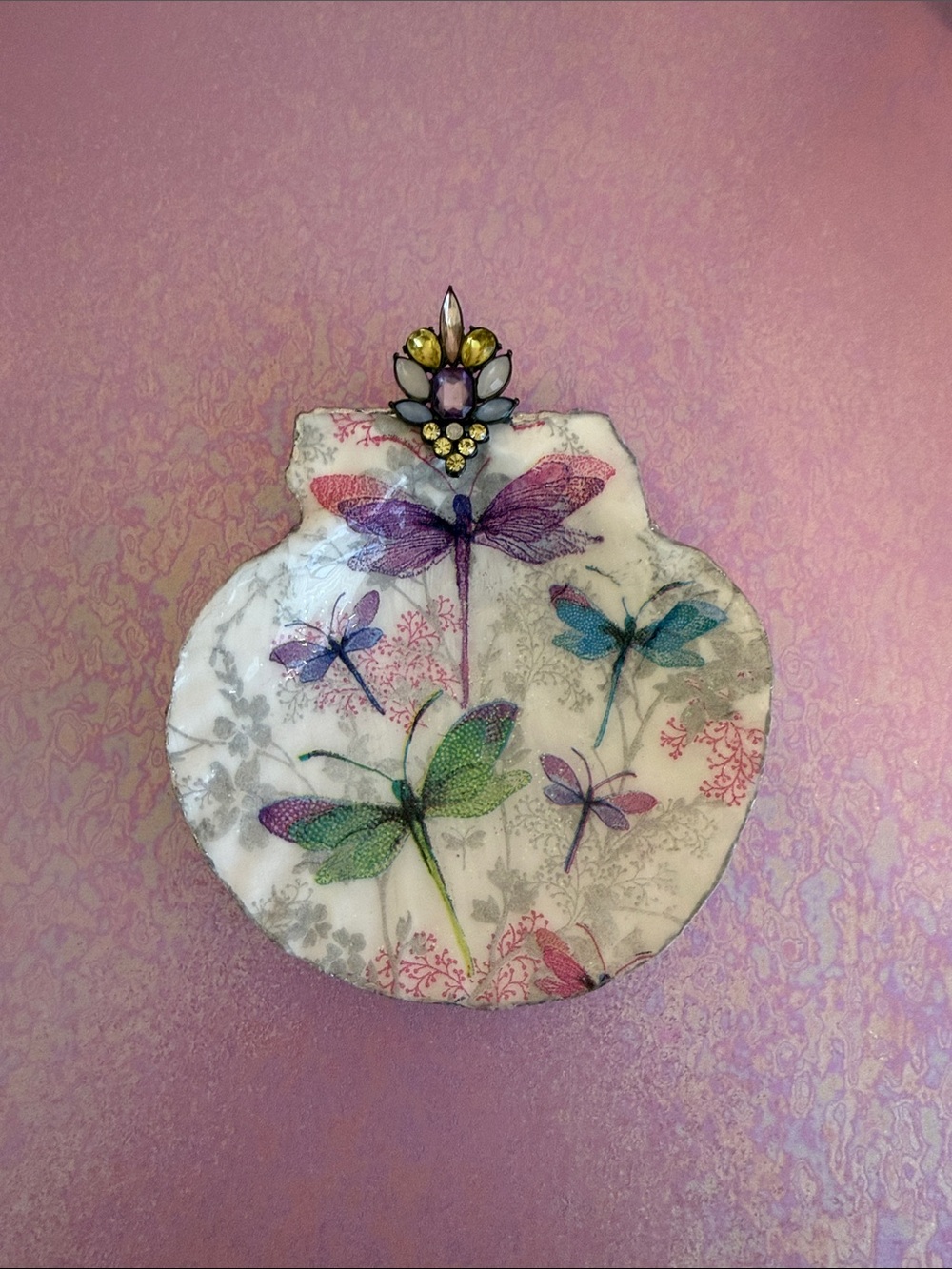Dragonfly Shell Trinket Dish with Jewel Accent